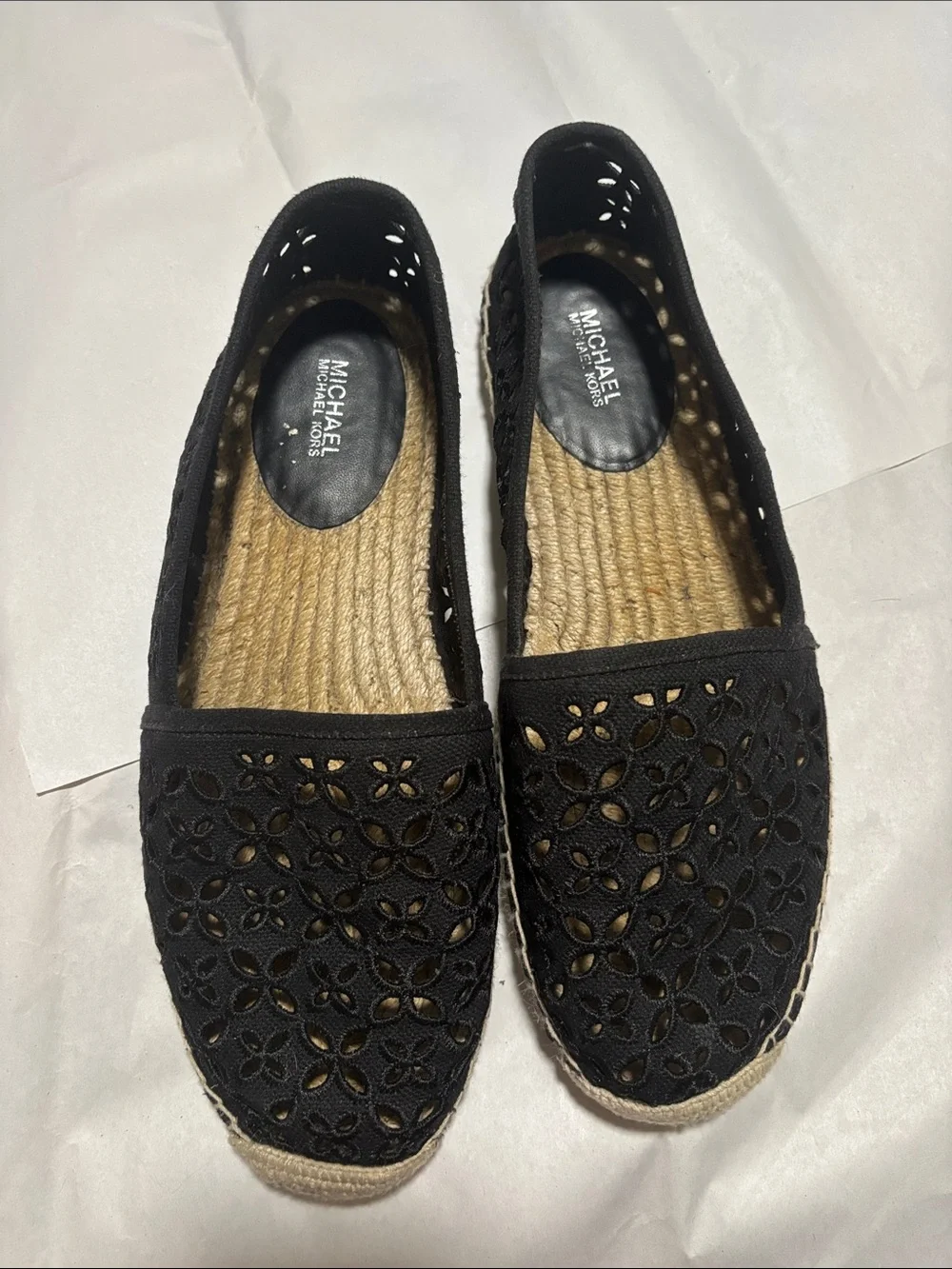 Michael Kors Black Floral Laser-Cut Espadrille Flats